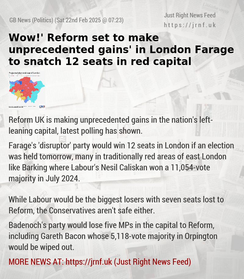 ‘Wow!’ Reform set to make ‘unprecedented gains’ in London — Farage to snatch 12 seats in red capital