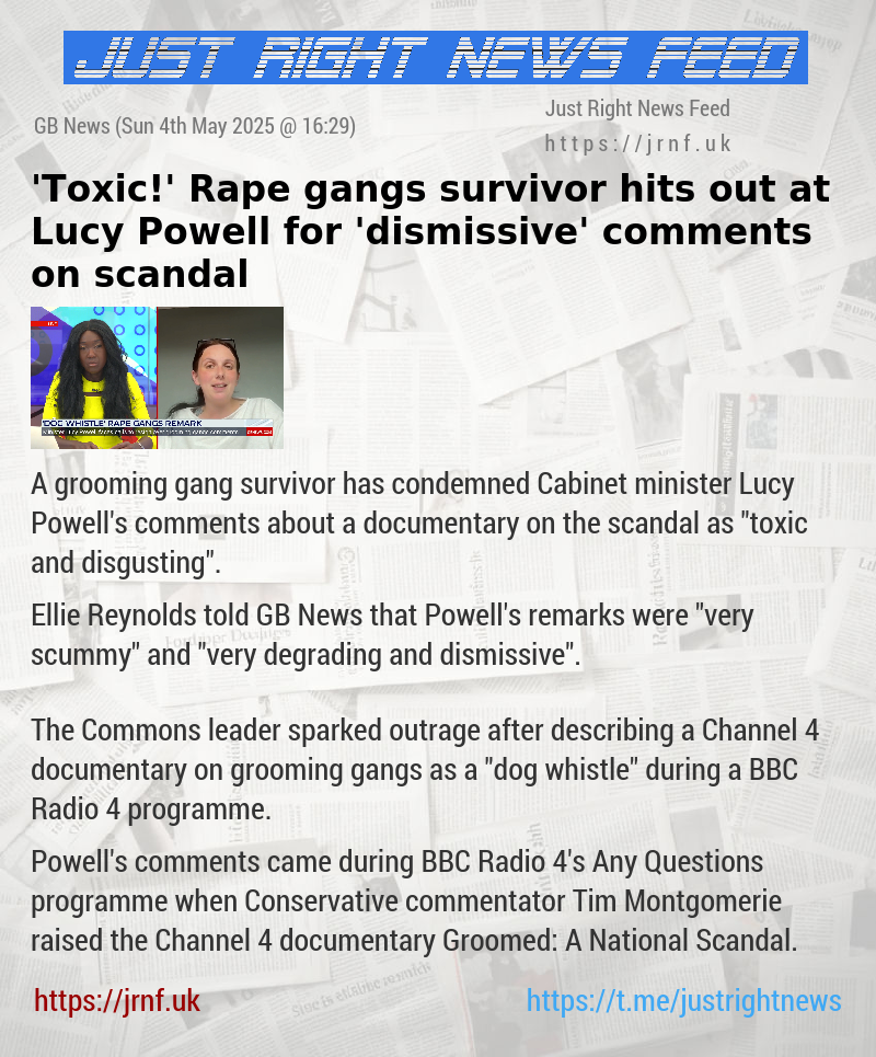 ’Toxic!’ Rape gangs survivor hits out at Lucy Powell for ’dismissive’ comments on scandal