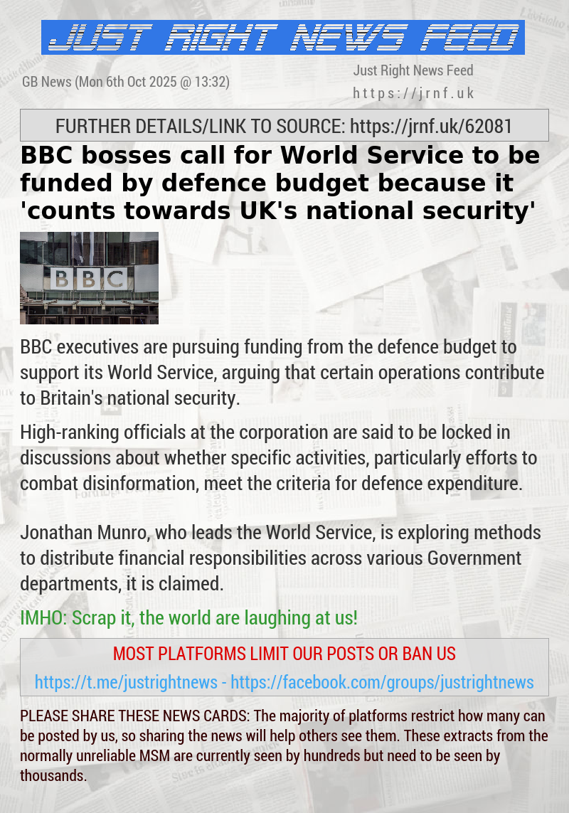 BBC bosses call for World Service to be funded by defence budget because it ‘counts towards UK’s national security’