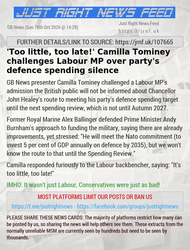 ’Too little, too late!’ Camilla Tominey challenges Labour MP over party’s defence spending silence