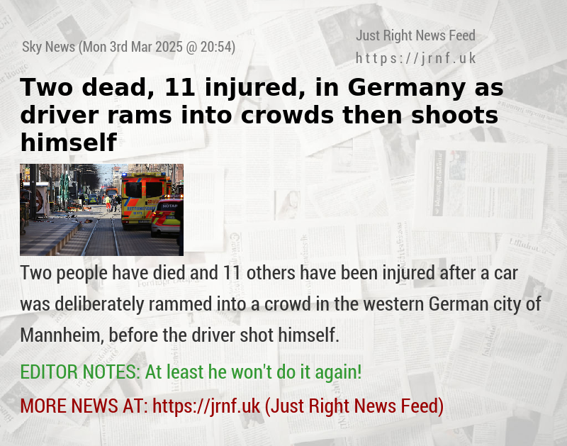 Two dead, 11 injured, in Germany as driver rams into crowds then shoots himself