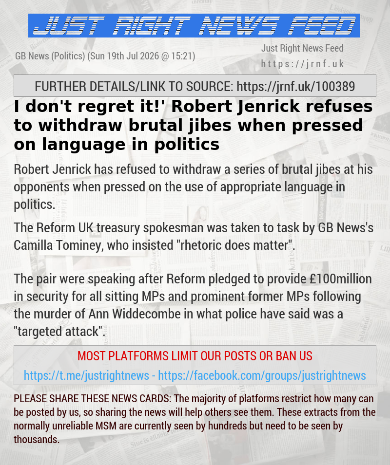 ‘I don’t regret it!’ Robert Jenrick refuses to withdraw brutal jibes when pressed on language in politics