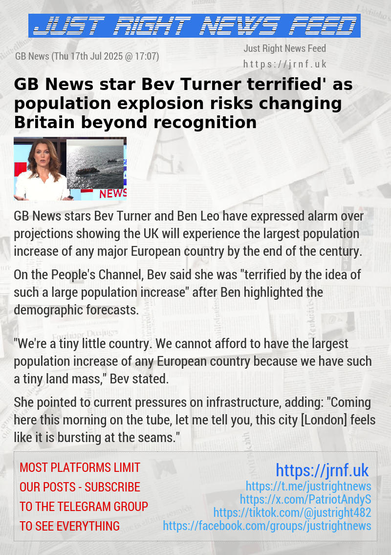 GB News star Bev Turner ‘terrified’ as population explosion risks changing Britain beyond recognition