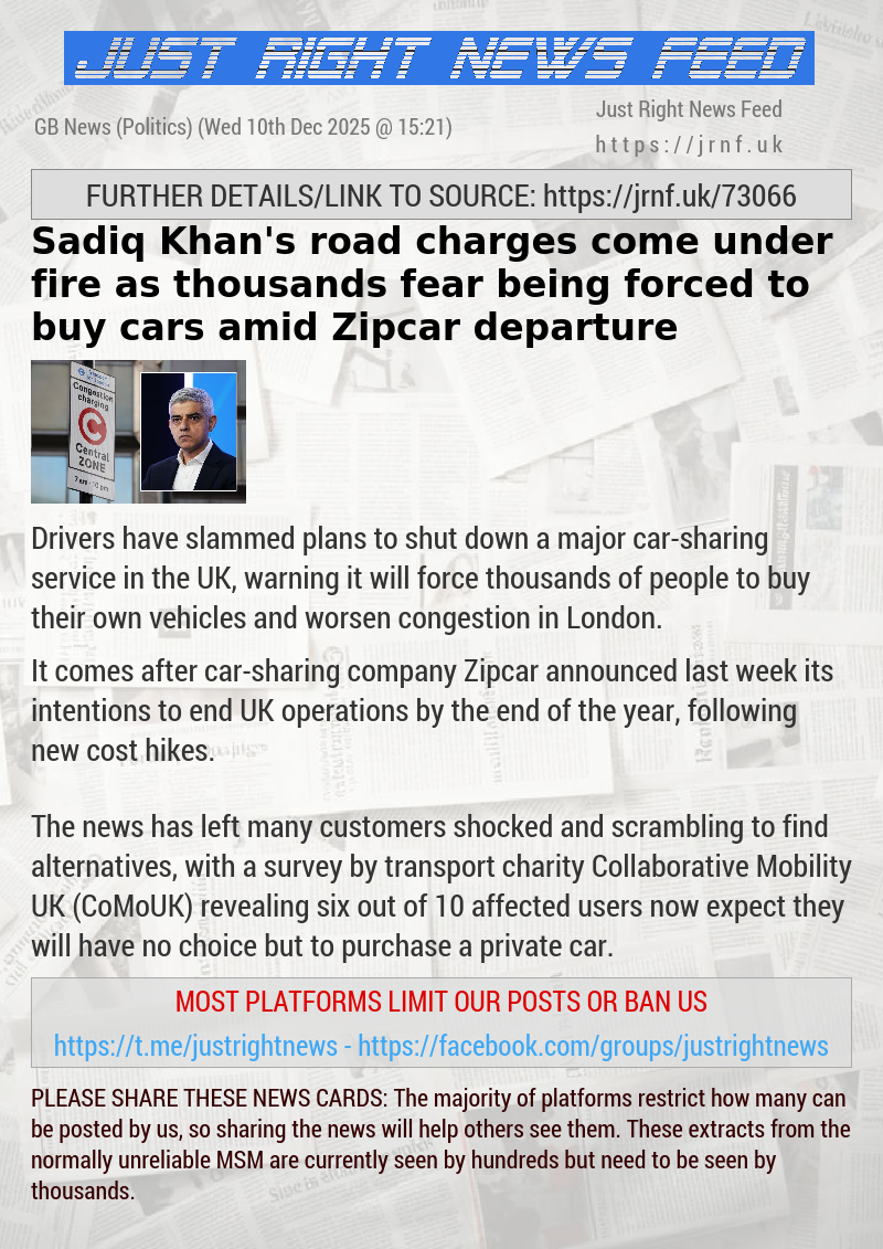 Sadiq Khan’s road charges come under fire as thousands fear being forced to buy cars amid Zipcar departure