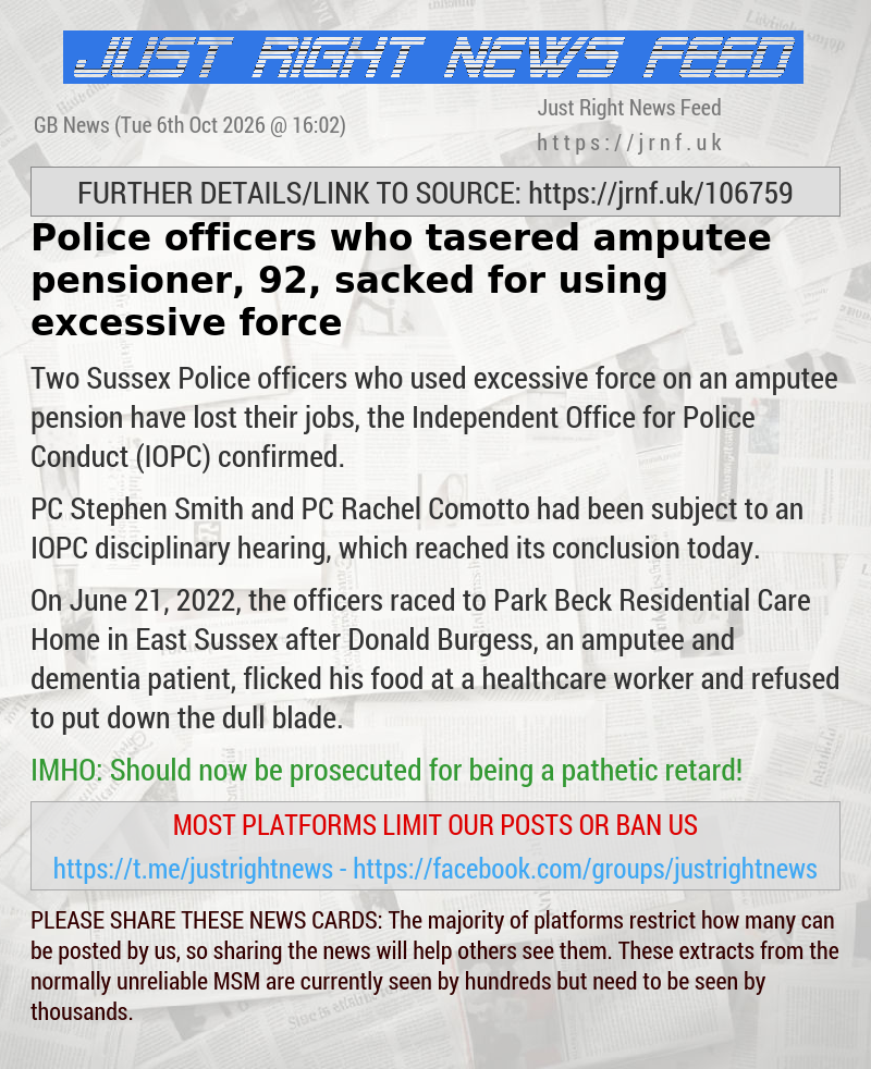 Police officers who tasered amputee pensioner, 92, sacked for using excessive force