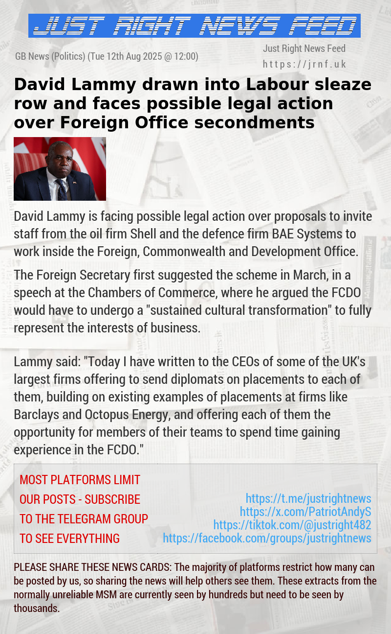 David Lammy drawn into Labour sleaze row and faces possible legal action over Foreign Office secondments
