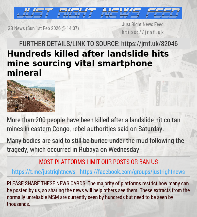 Hundreds killed after landslide hits mine sourcing vital smartphone mineral