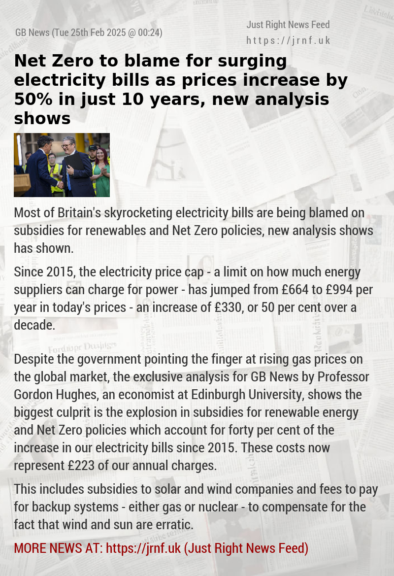 Net Zero to blame for surging electricity bills as prices increase by 50% in just 10 years, new analysis shows