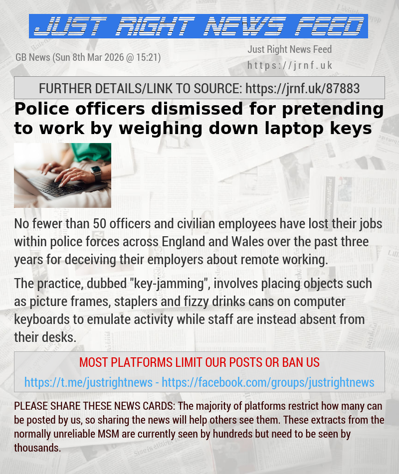Police officers dismissed for pretending to work by weighing down laptop keys