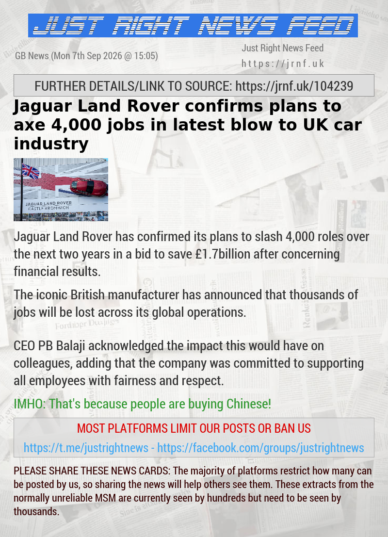 Jaguar Land Rover confirms plans to axe 4,000 jobs in latest blow to UK car industry