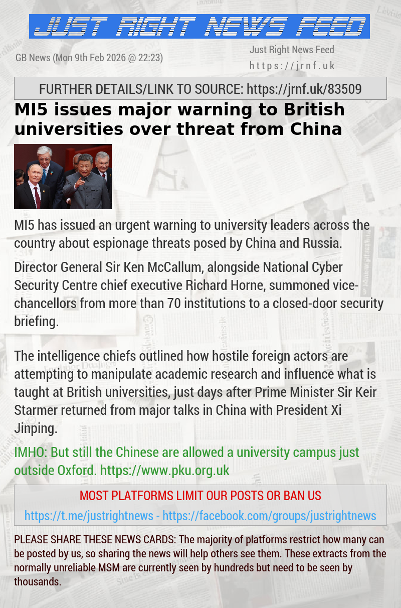 MI5 issues major warning to British universities over threat from China