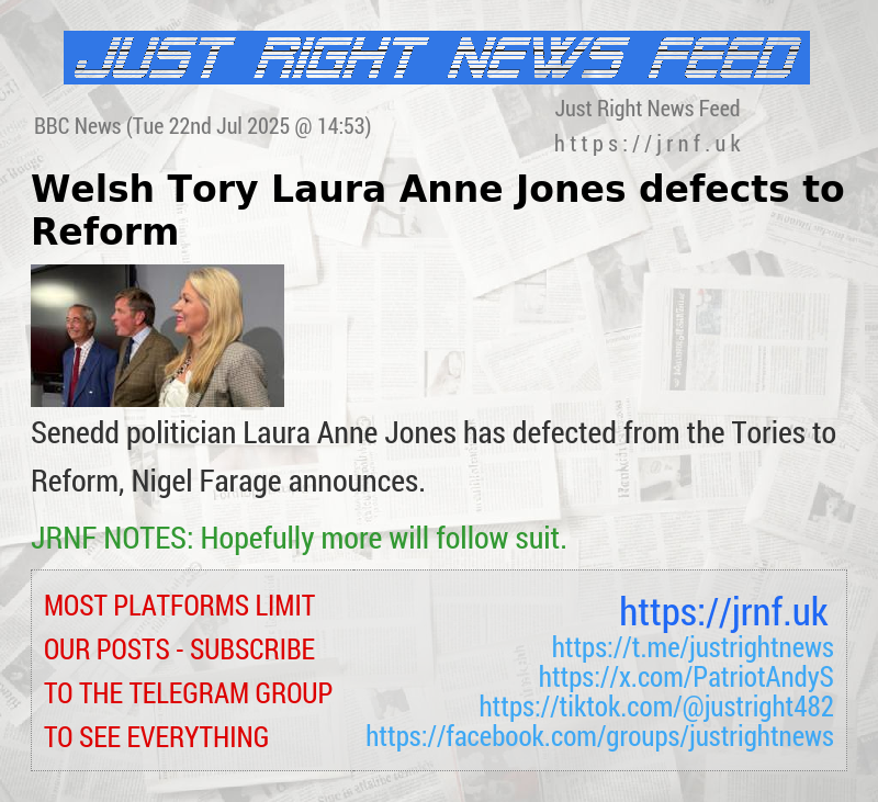 Welsh Tory Laura Anne Jones defects to Reform 