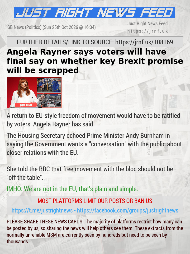 Angela Rayner says voters will have final say on whether key Brexit promise will be scrapped
