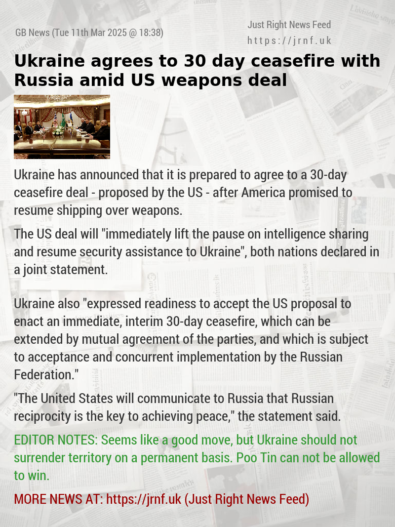 Ukraine agrees to 30—day ceasefire with Russia amid US weapons deal