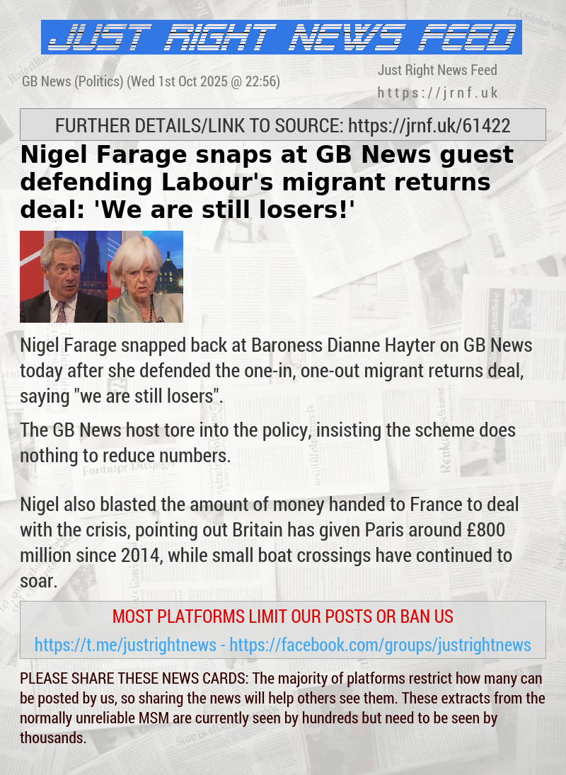 Nigel Farage snaps at GB News guest defending Labour’s migrant returns deal: ’We are still losers!’