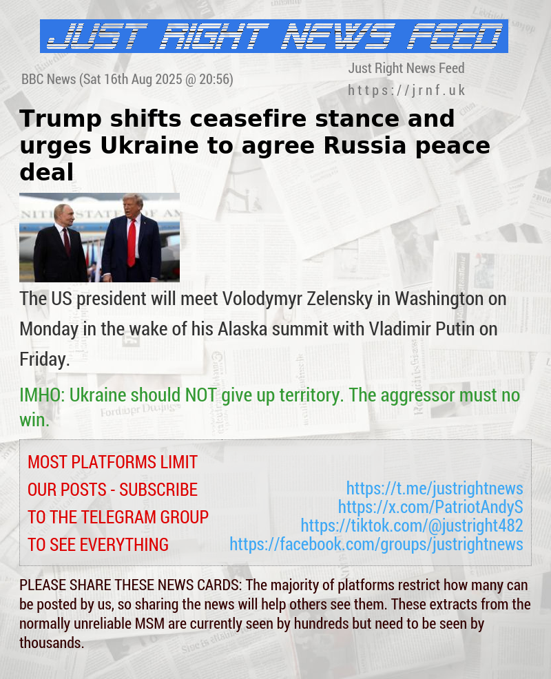 Trump shifts ceasefire stance and urges Ukraine to agree Russia peace deal