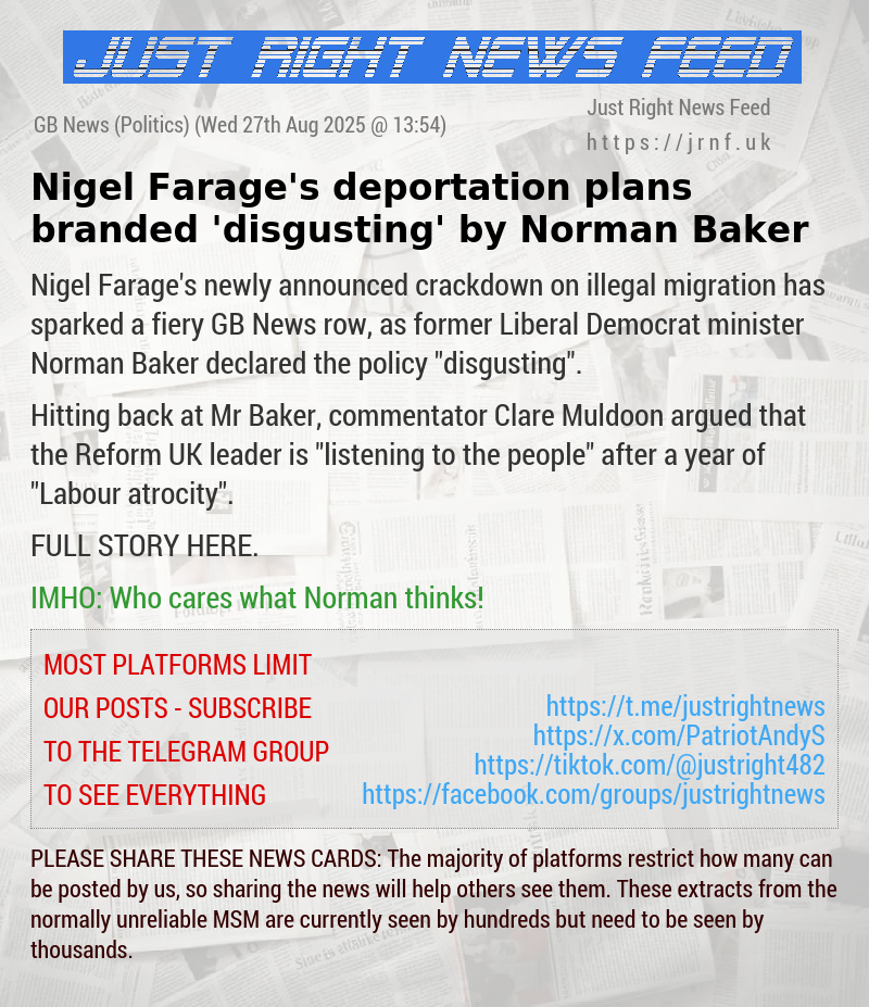 Nigel Farage’s deportation plans branded ’disgusting’ by Norman Baker