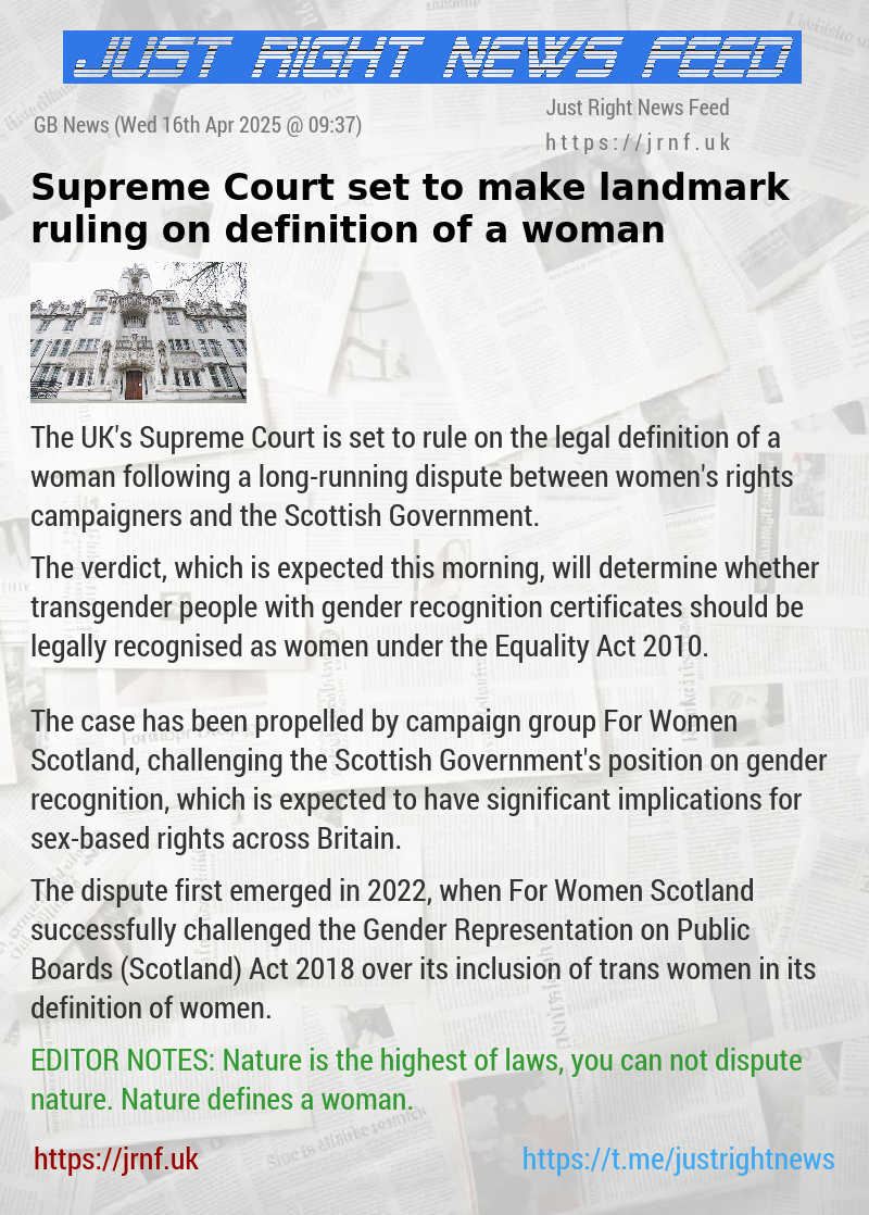 Supreme Court set to make landmark ruling on definition of a woman