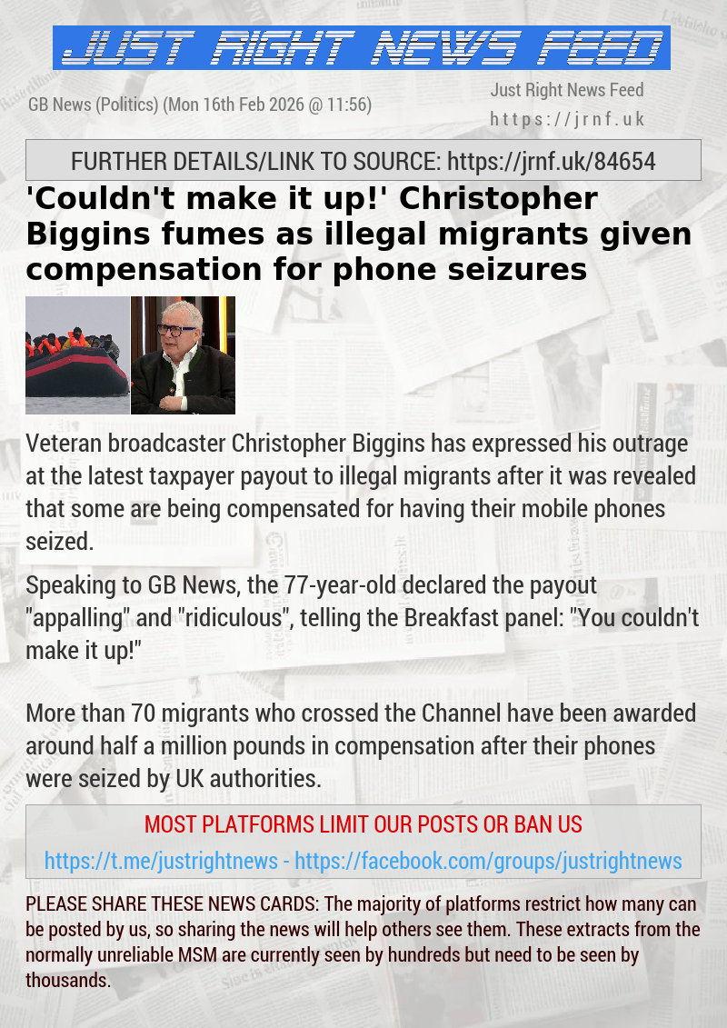 ’Couldn’t make it up!’ Christopher Biggins fumes as illegal migrants given compensation for phone seizures