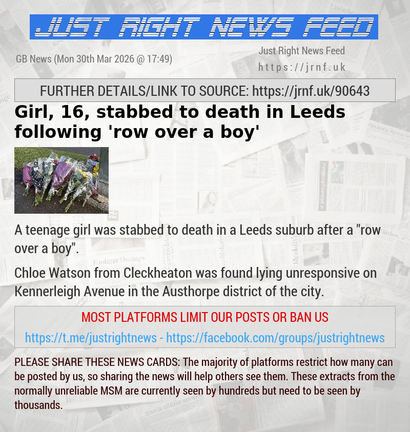 Girl, 16, stabbed to death in Leeds following ’row over a boy’