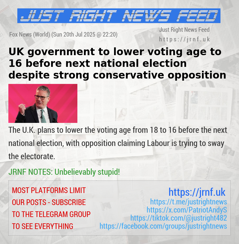 UK government to lower voting age to 16 before next national election despite strong conservative opposition