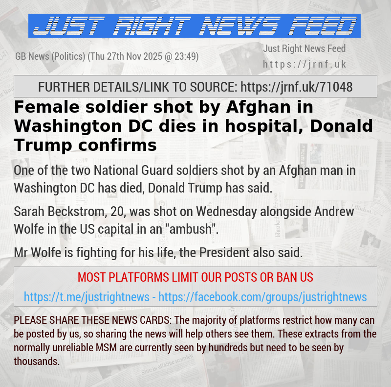 Female soldier shot by Afghan in Washington DC dies in hospital, Donald Trump confirms