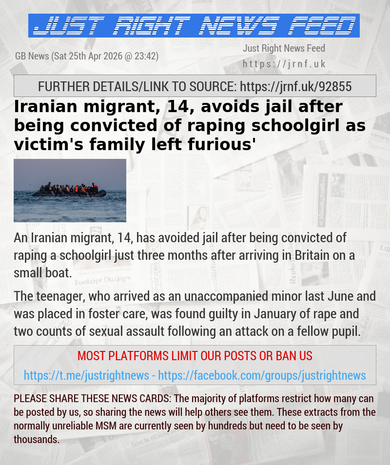 Iranian migrant, 14, avoids jail after being convicted of raping schoolgirl as victim’s family left ‘furious’