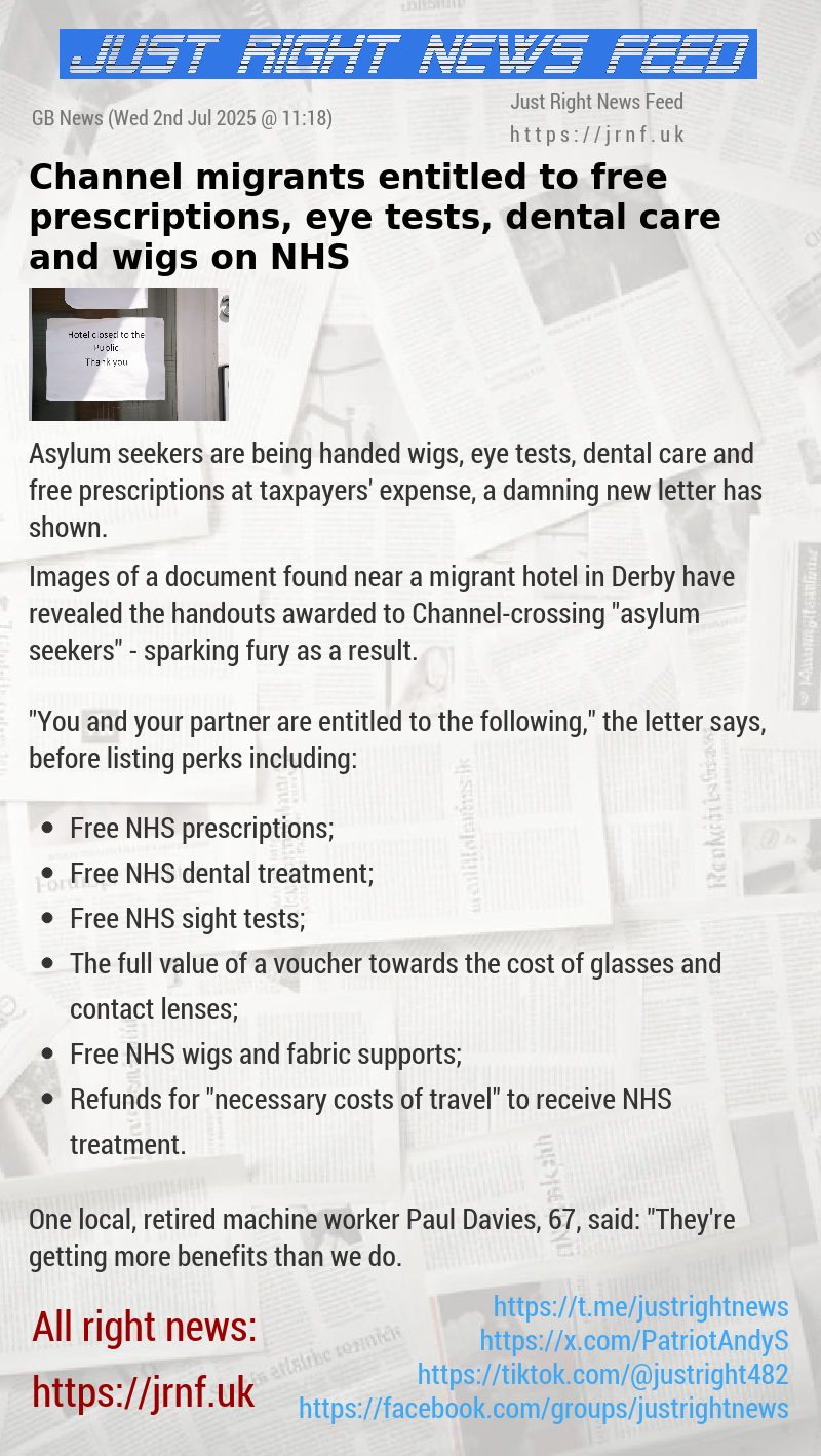 Channel migrants entitled to free prescriptions, eye tests, dental care and wigs on NHS
