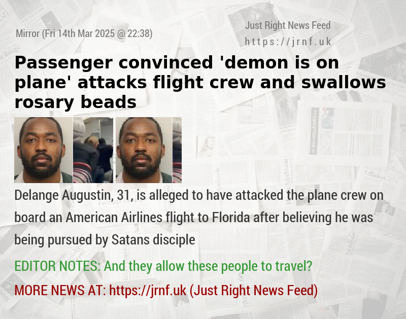 Passenger convinced ’demon is on plane’ attacks flight crew and swallows rosary beads