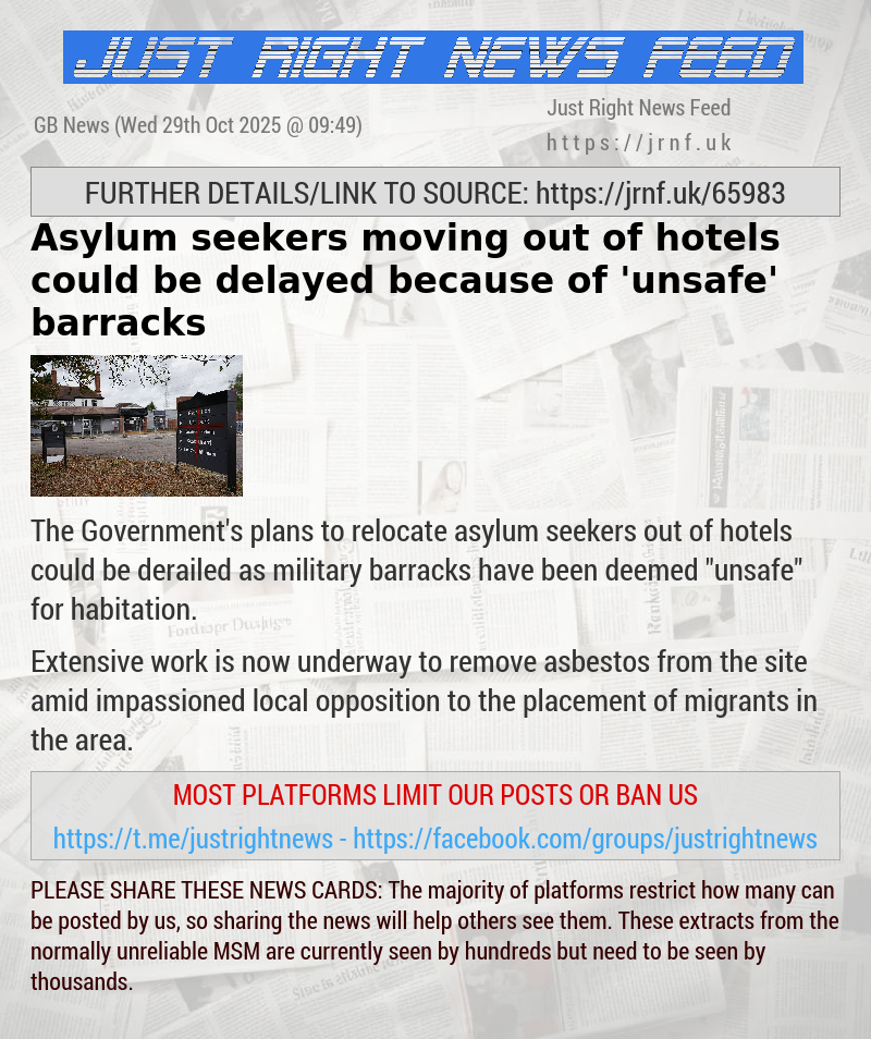 Asylum seekers moving out of hotels could be delayed because of ’unsafe’ barracks