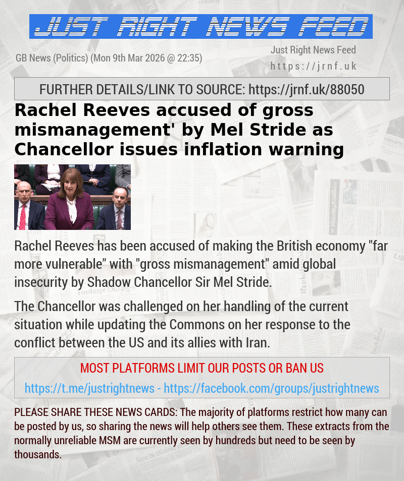 Rachel Reeves accused of ‘gross mismanagement’ by Mel Stride as Chancellor issues inflation warning