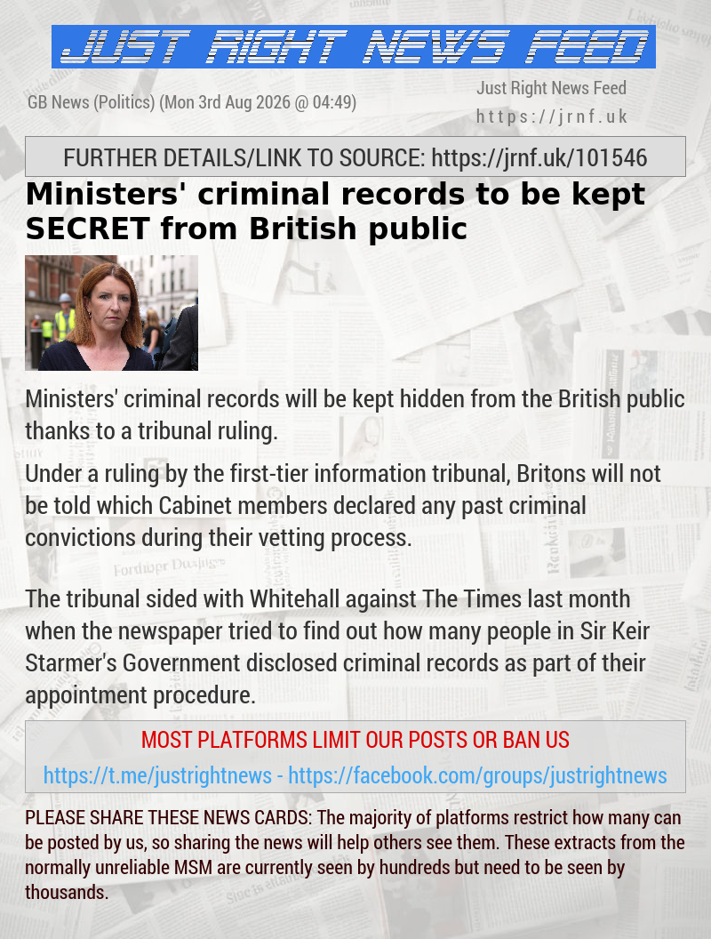 Ministers’ criminal records to be kept SECRET from British public