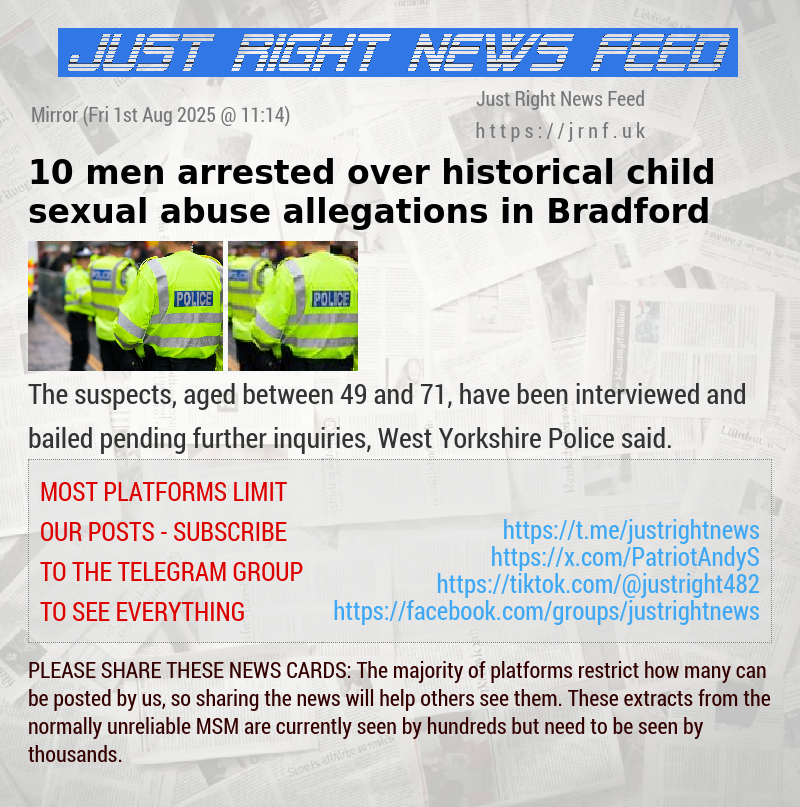 10 men arrested over historical child sexual abuse allegations in Bradford