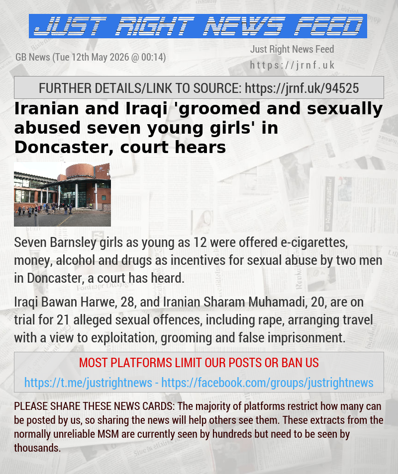 Iranian and Iraqi ’groomed and sexually abused seven young girls’ in Doncaster, court hears