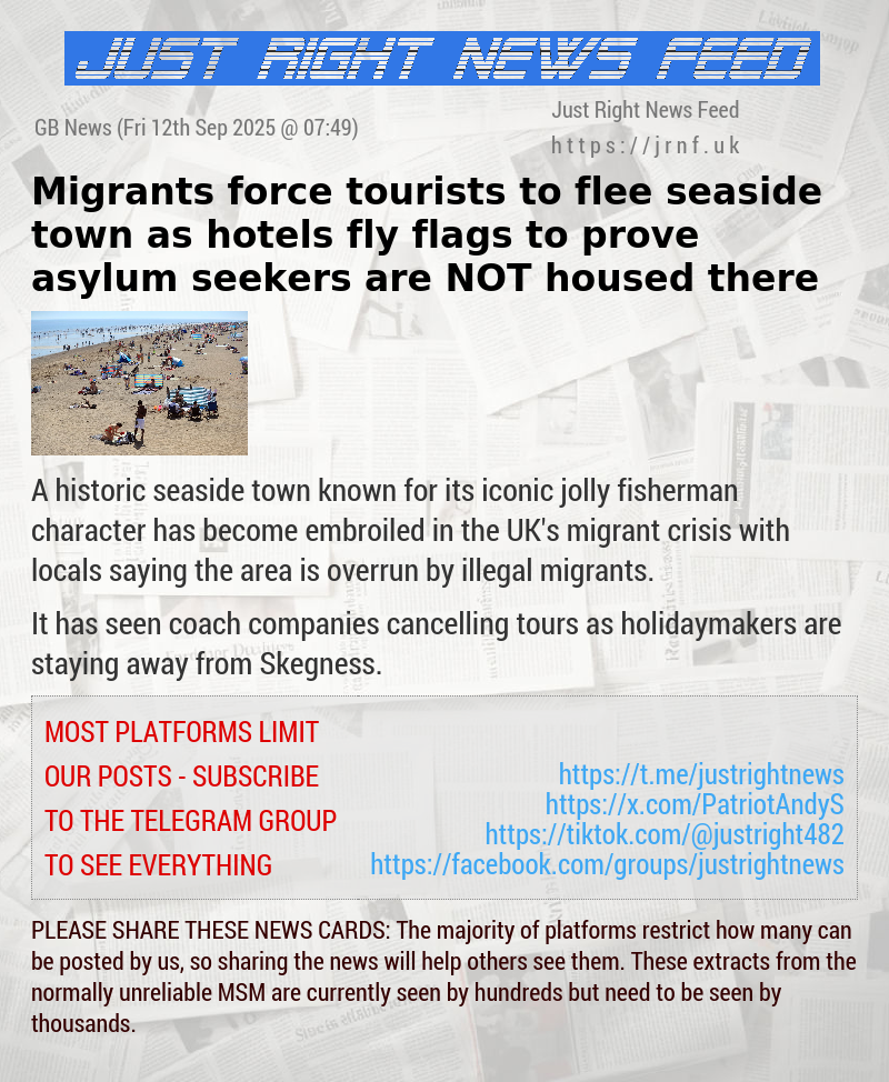 Migrants force tourists to flee seaside town as hotels fly flags to prove asylum seekers are NOT housed there