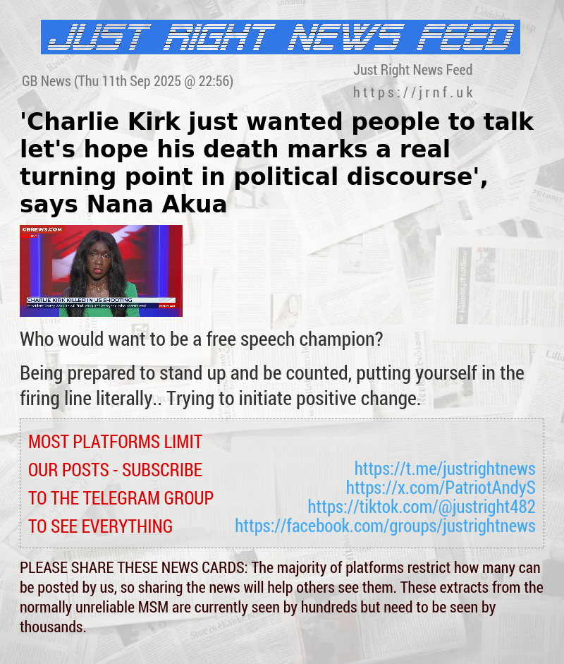 ’Charlie Kirk just wanted people to talk — let’s hope his death marks a real turning point in political discourse’, says Nana Akua