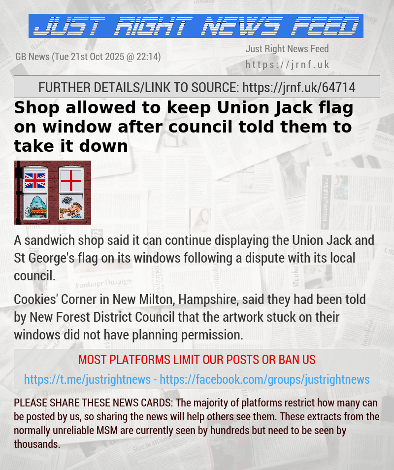 Shop allowed to keep Union Jack flag on window after council told them to take it down