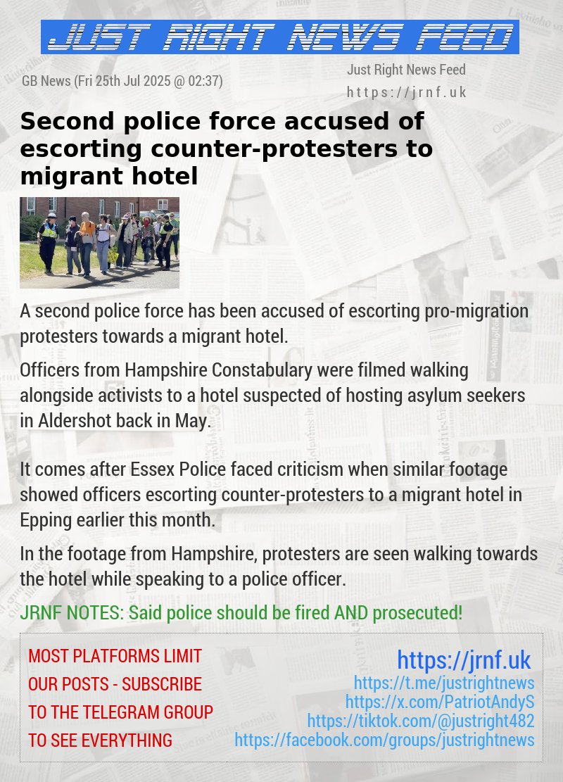 Second police force accused of escorting counter—protesters to migrant hotel
