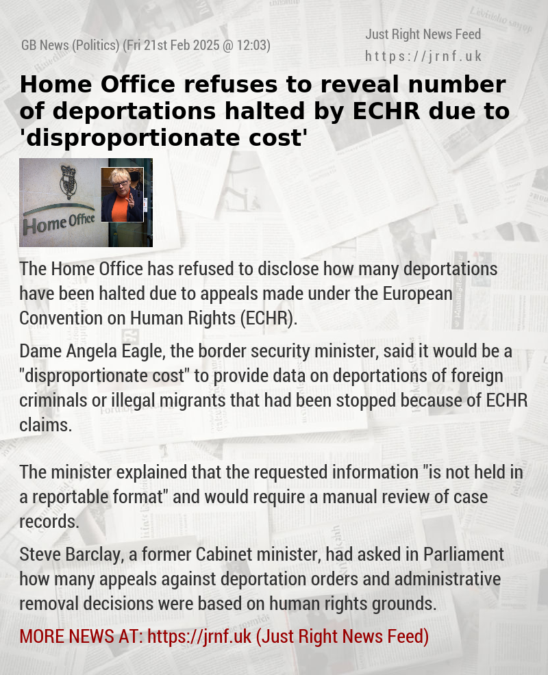 Home Office refuses to reveal number of deportations halted by ECHR due to ’disproportionate cost’