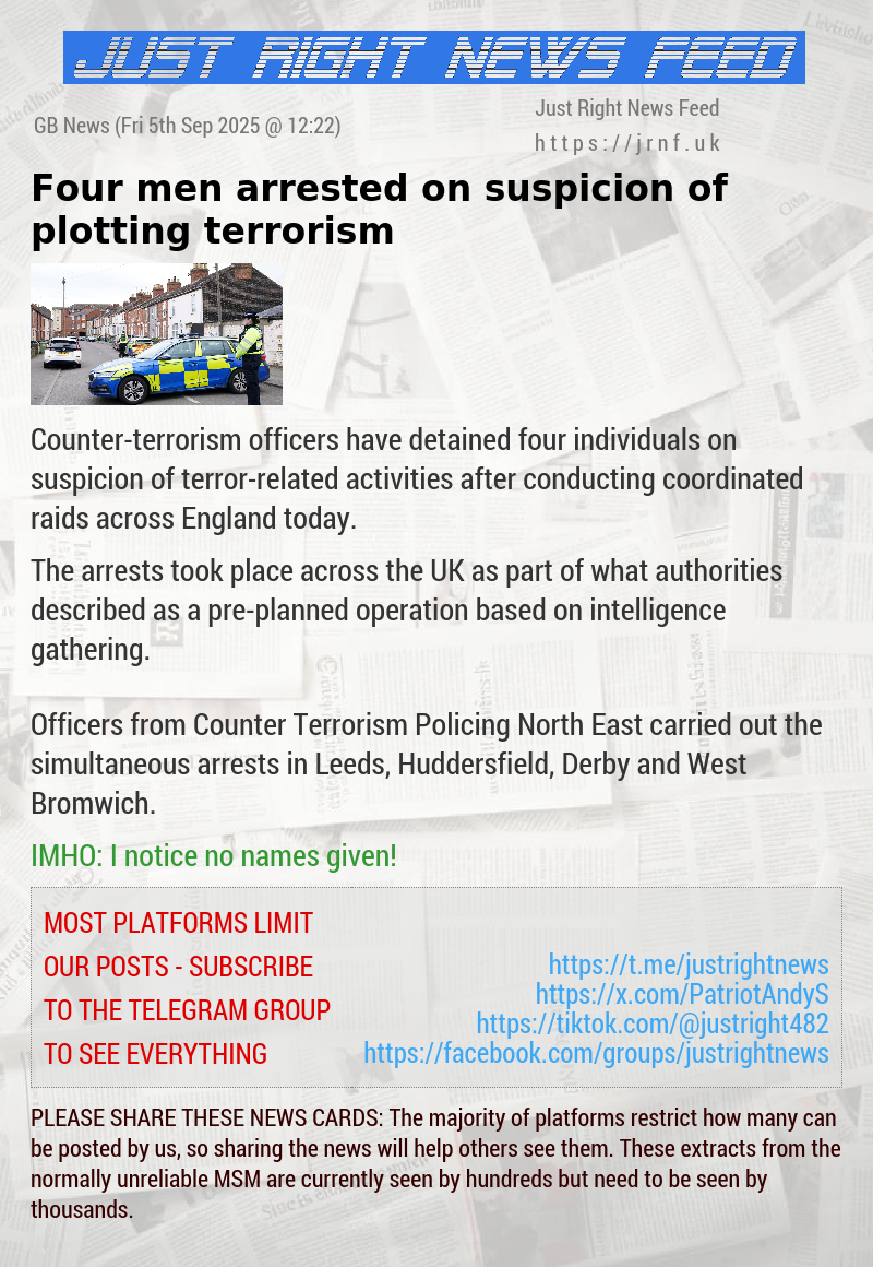 Four men arrested on suspicion of plotting terrorism