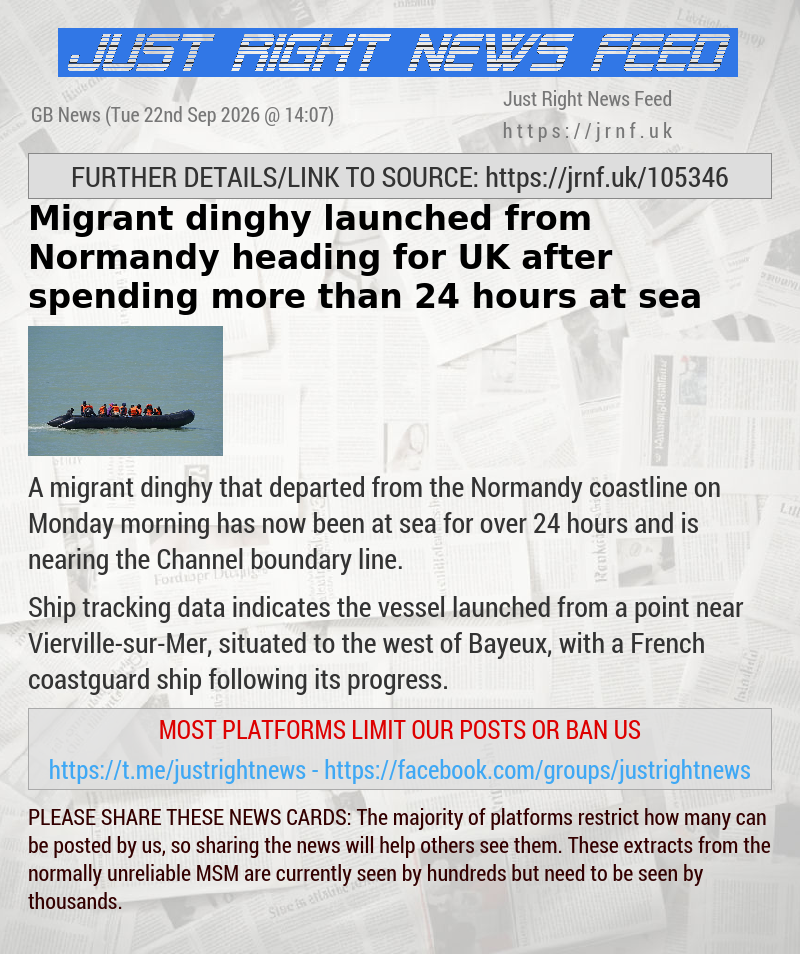 Migrant dinghy launched from Normandy heading for UK after spending more than 24 hours at sea