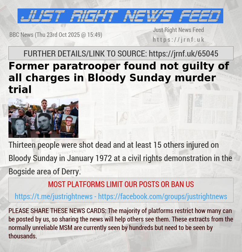 Former paratrooper found not guilty of all charges in Bloody Sunday murder trial