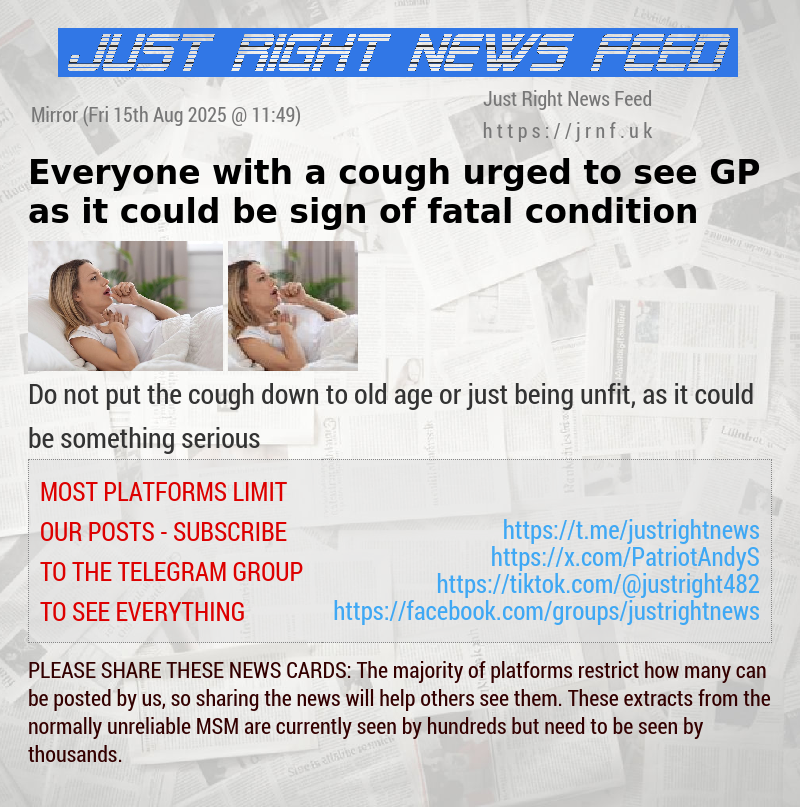 Everyone with a cough urged to see GP as it could be sign of fatal condition