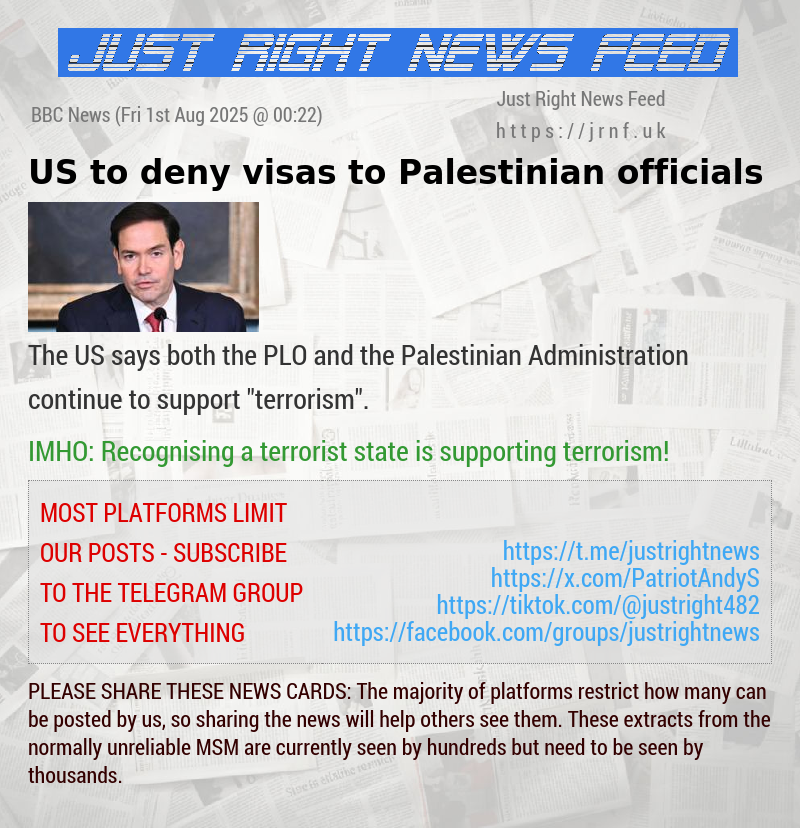 US to deny visas to Palestinian officials
