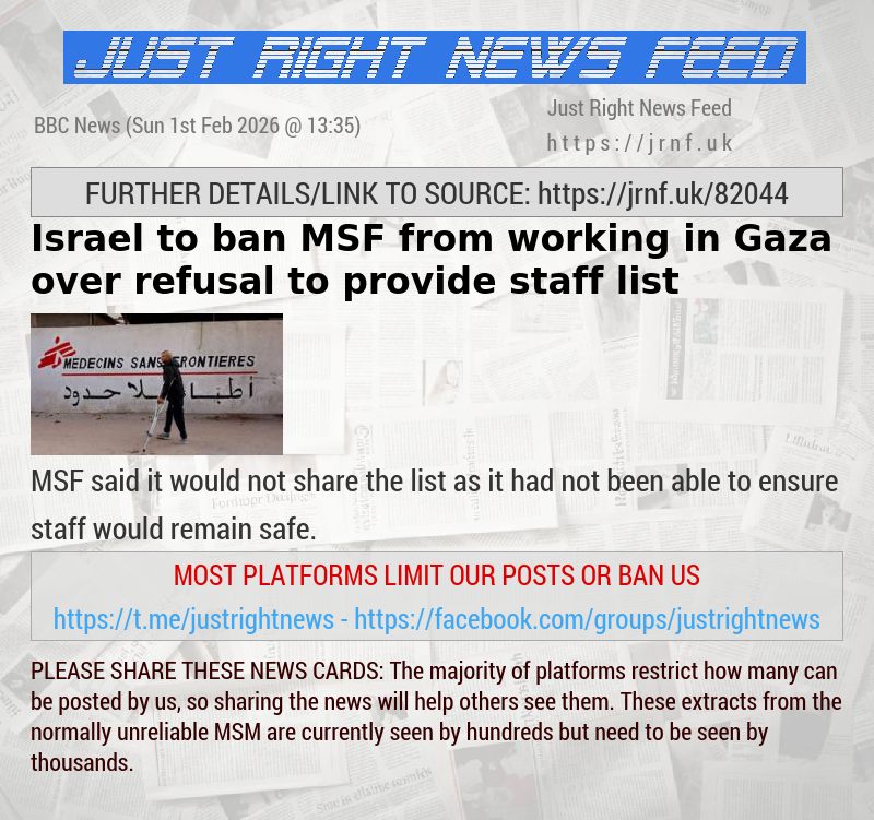 Israel to ban MSF from working in Gaza over refusal to provide staff list