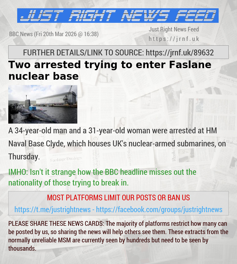 Two arrested trying to enter Faslane nuclear base