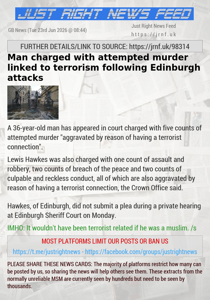 Man charged with attempted murder linked to terrorism following Edinburgh attacks