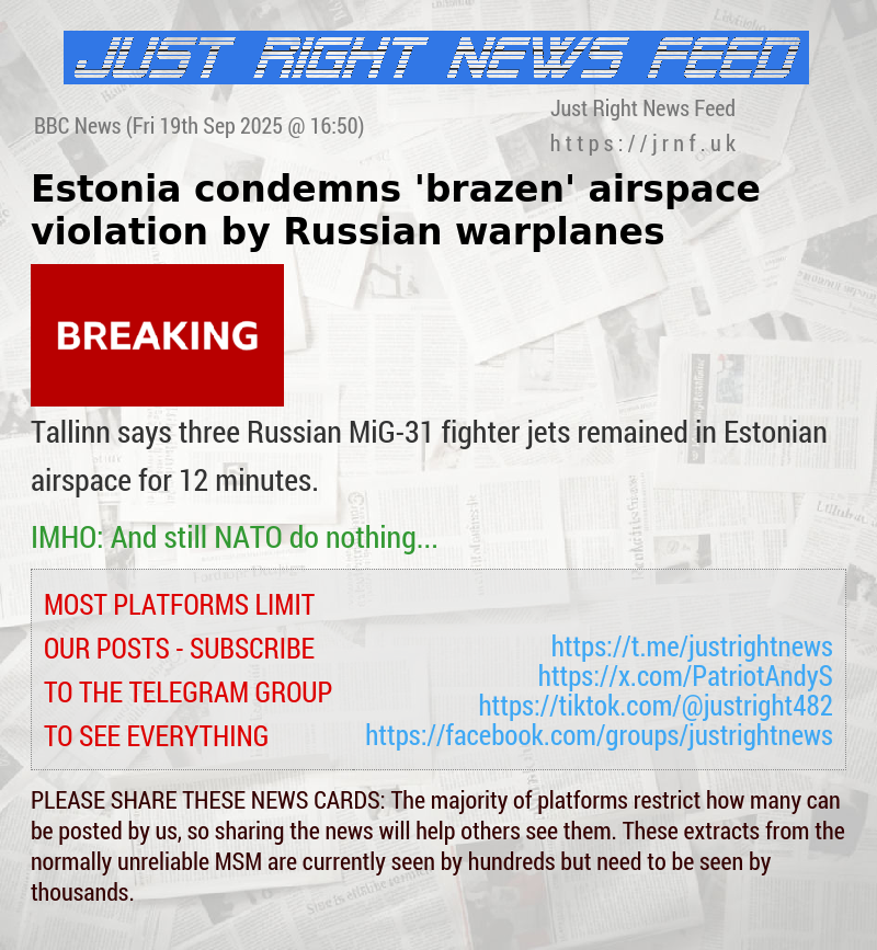 Estonia condemns ’brazen’ airspace violation by Russian warplanes