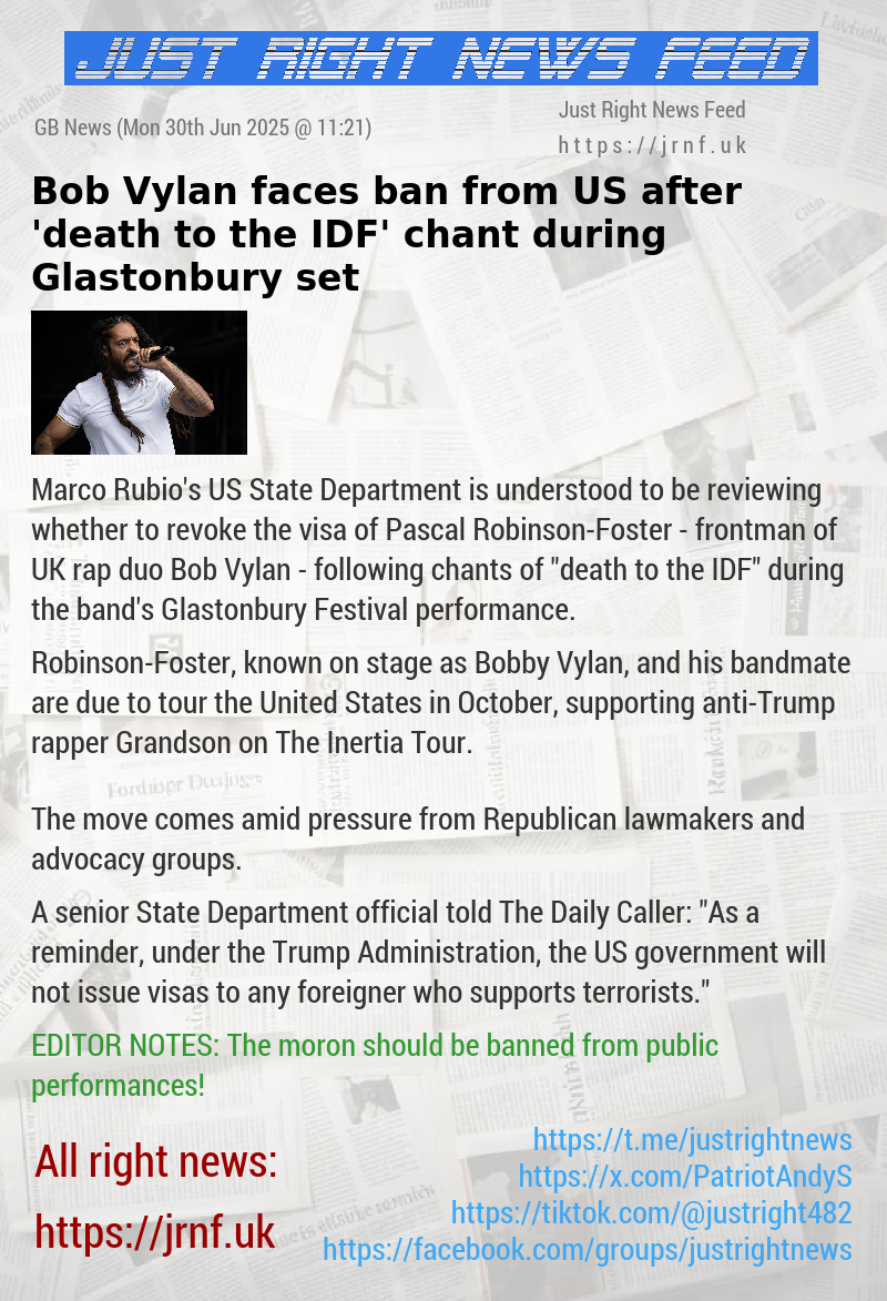 Bob Vylan faces ban from US after ‘death to the IDF’ chant during Glastonbury set