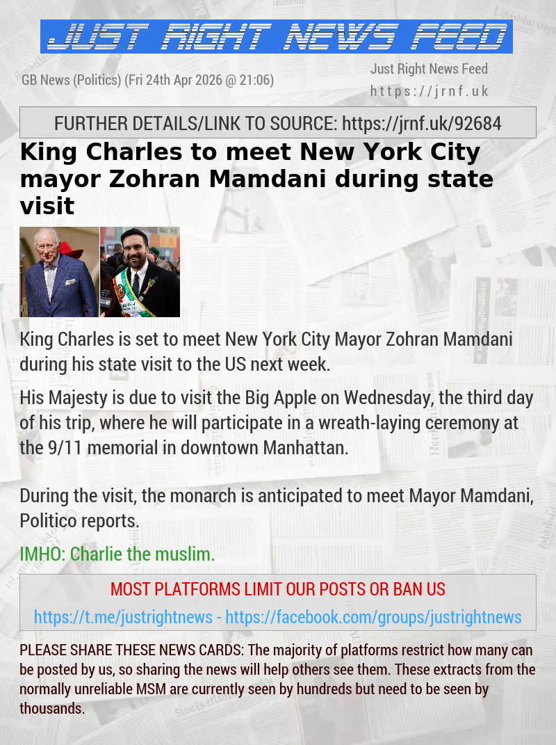 King Charles to meet New York City mayor Zohran Mamdani during state visit